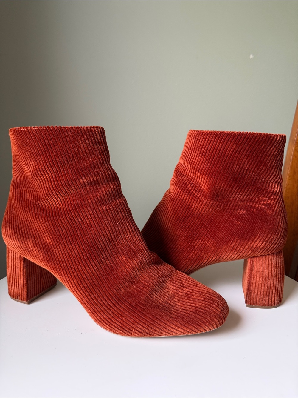 Loeffler Randall Cooper Boots in cinnamon corduroy Block heel Side Zipper   11